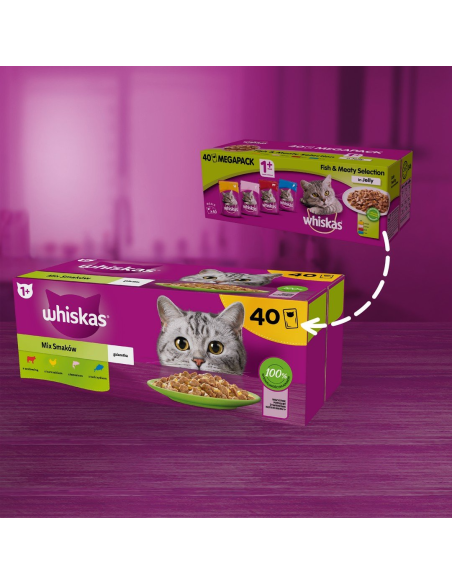 Whiskas Adult kassikonserv tarretises erinevad maitsed (40x85g)