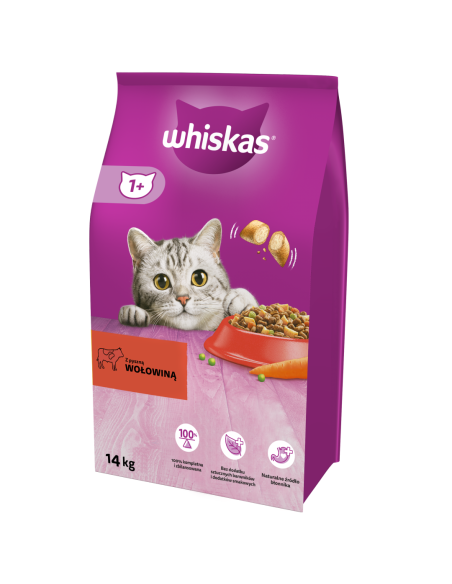 WHISKAS Adult kuivtoit kassidele veiseliha ja juurviljadega 14 kg