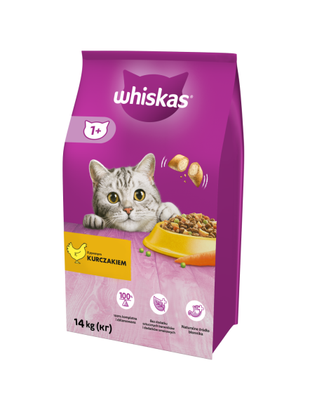 WHISKAS Kuivtoit Adult 14kg kassidele kana ja köögiviljadega