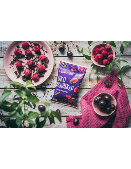 Loodusvägi ÖKO näks vaarikad tumeda šokolaadi 50g AT-BIO-402