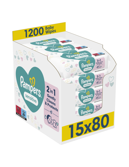 Pampers Sensitive Niisked Beebisalvrätid, 15 Pakki, 1200 Salvrätti