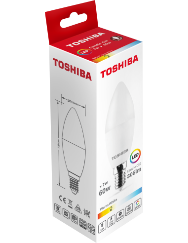 Toshiba LED 7W (60W) E14 soe valge C37 matt...