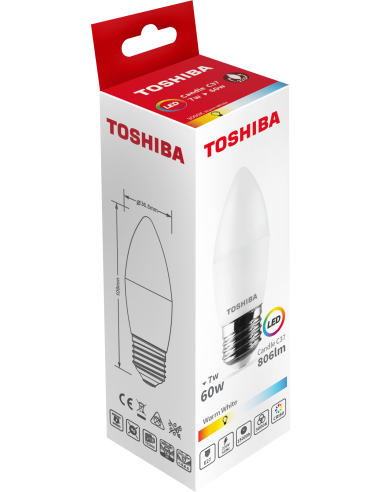 Toshiba LED 7W (60W) E27 soe valge C37 matt...