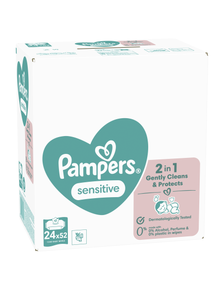Pampers Sensitive Plastic Free Niisked Beebisalvrätid, 24 Pakki, 1248 Salvrätti