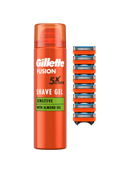 Gillette Fusion5 raseerija terad 8 tk + Fusion geel 200ml