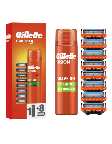 Gillette Fusion5 raseerija terad 8 tk + Fusion geel 200ml