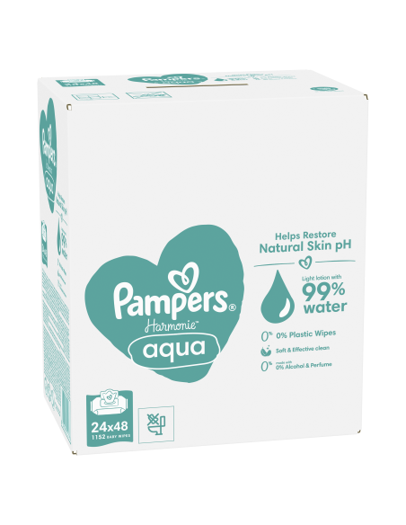 Pampers Harmonie Aqua Pure Niisked Beebisalvrätid, 24 Pakki, 1152 Niisket Salvrätikut