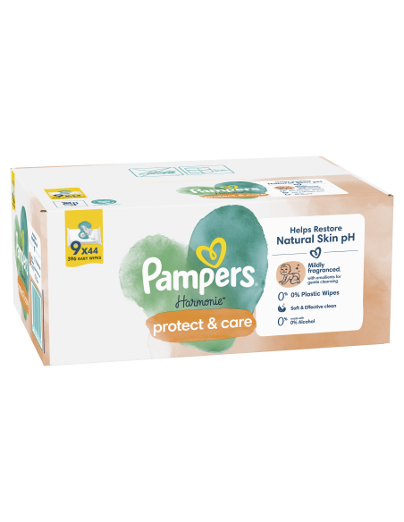 Pampers Harmonie Protect & Care Niisked Beebisalvrätid, 9 Pakki, 396 Niisket Salvrätikut