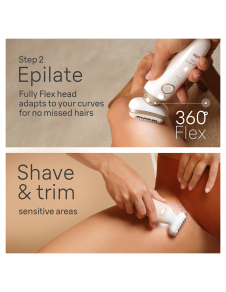 SES9-481 3D Braun Silk•épil 9 Flex SkinSpa Epilaator + BS1000 minitrimmer BODY