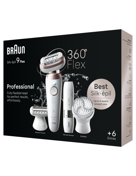 SES9-360 3D Braun Silk•épil 9 Flex Epilaator + FS1000 Miniraseerija FACE