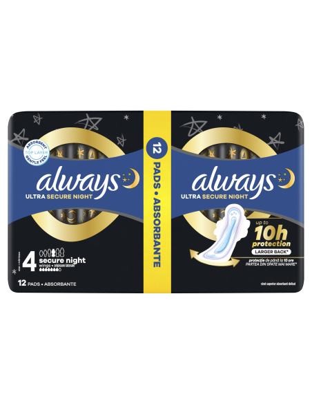 Always Ultra Secure Night Size 4 Hügieenisidemed Tiibadega, 12 tk
