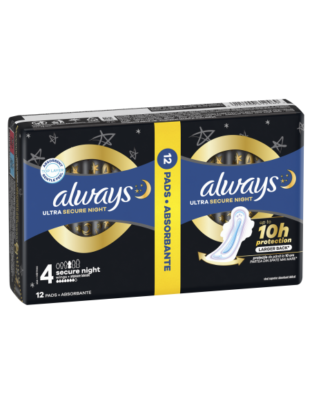 Always Ultra Secure Night Size 4 Hügieenisidemed Tiibadega, 12 tk