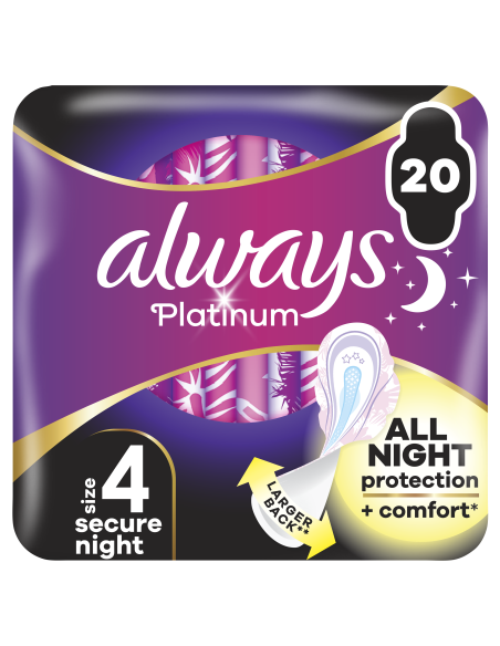 Always Platinum Secure Night Size 4 Hügieenisidemed Tiibadega, 20 tk