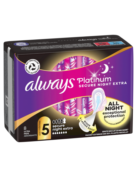 Always Platinum Secure Night Extra Size 5 Hügieenisidemed Tiibadega, 8 tk 