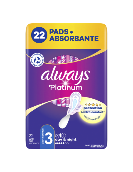 Always Platinum Size 3 Hügieenisidemed Tiibadega, Day & Night, 22 tk