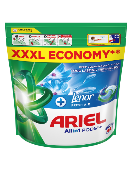 KAST 3 tk! Ariel All-in-1 PODS +Touch of Fresh Air Lenor Pesukapslid, 44 Pesu