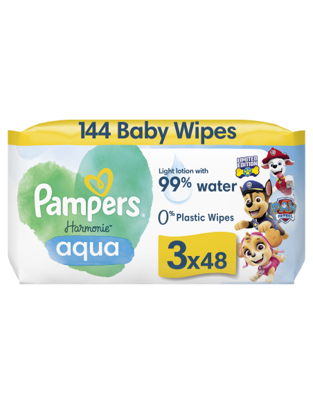 Pampers Harmonie Aqua Baby Niisked Beebisalvrätid, 3 Pakki, 144 Salvrätti