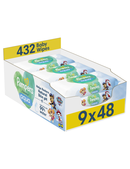 Pampers Harmonie Aqua Baby Niisked Beebisalvrätid, 9 Pakki, 432 Salvrätti