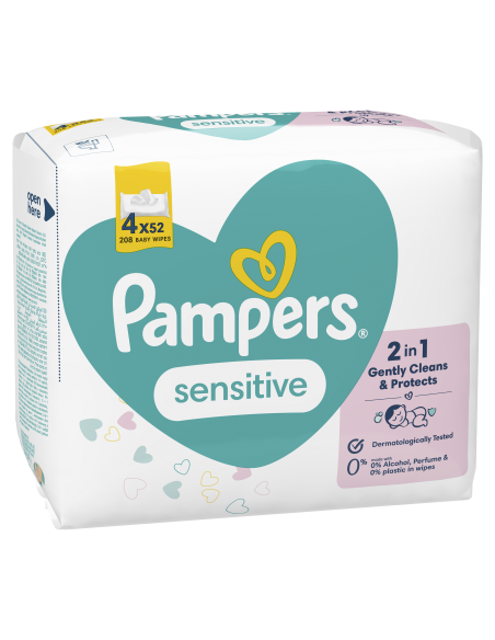 Pampers Sensitive Niisked Beebisalvrätid, 4 Pakki, 208 Salvrätti
