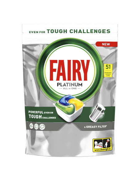 Fairy Platinum All in One’i Nõudepesumasina Tabletid Lemon, 51 tk