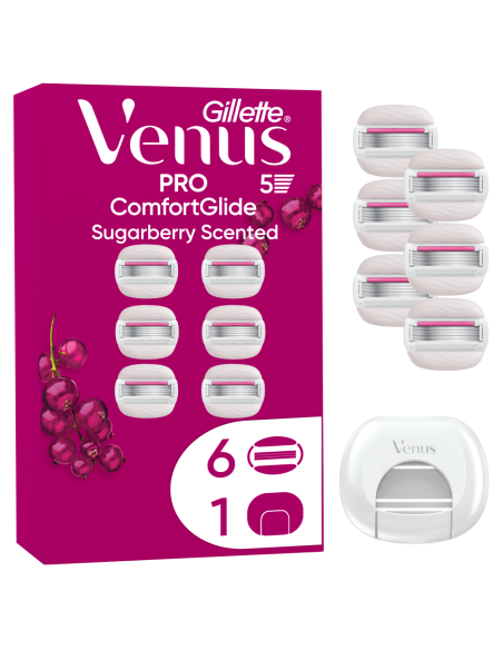 Gillette Venus Pro Comfortglide Sugarberry 6 vahetustera, terade hoidik
