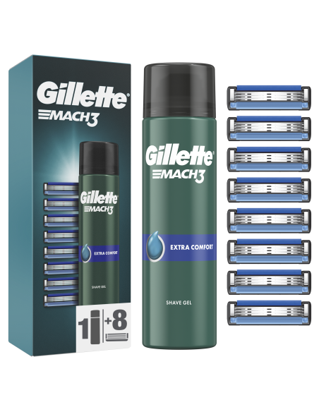 KAST 8 tk! Gillette Mach3 Raseerija Terad, 8 tk + Mach3 geel 200ml