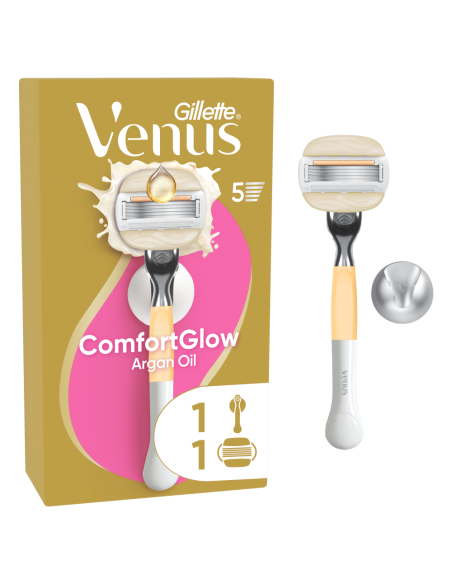 KAST 6 tk! Gillette Venus ComfortGlow Argan Oil Raseerija, 1 Vahetustera, Seinahoidik