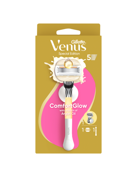 KAST 6 tk! Gillette Venus ComfortGlow Argan Oil Raseerija, 1 Vahetustera, Seinahoidik