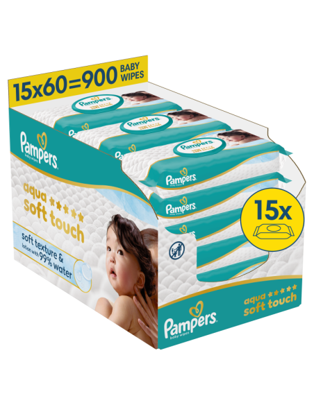 Pampers Aqua Soft Touch niisked beebisalvrätid 15 pakki (900 tk)