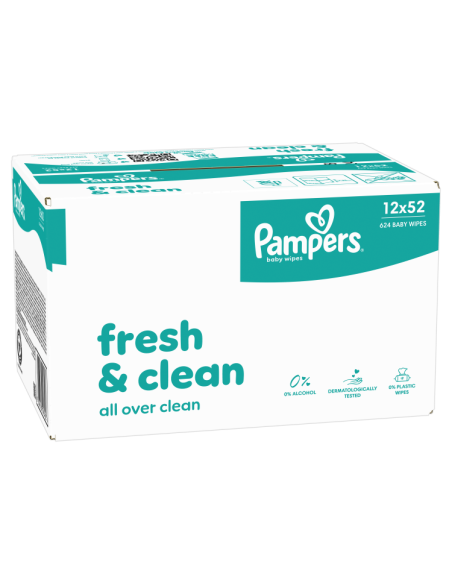 Pampers Fresh Clean Plastic Free niisked beebisalvrätid 12 pakki (624 tk)