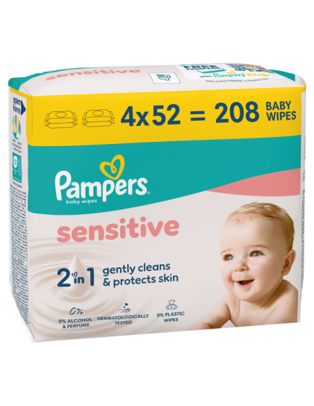 Pampers Sensitive Niisked Beebisalvrätid, 4 Pakki, 208 Salvrätti