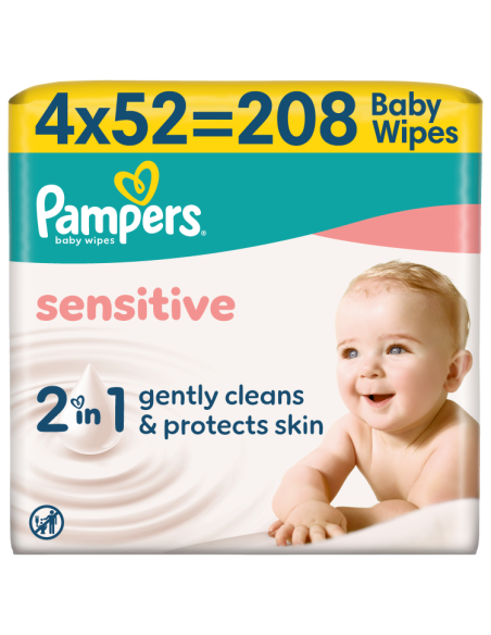 KAST 3 tk! Pampers Sensitive Niisked Beebisalvrätid, 4 Pakki, 208 Salvrätti