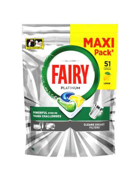 KAST 4 tk! Fairy Platinum All in One’i Nõudepesumasina Tabletid Lemon, 51 tk