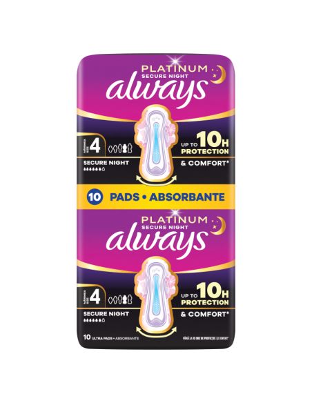 Always Platinum Secure Night Size 4 Hügieenisidemed Tiibadega, 10 tk