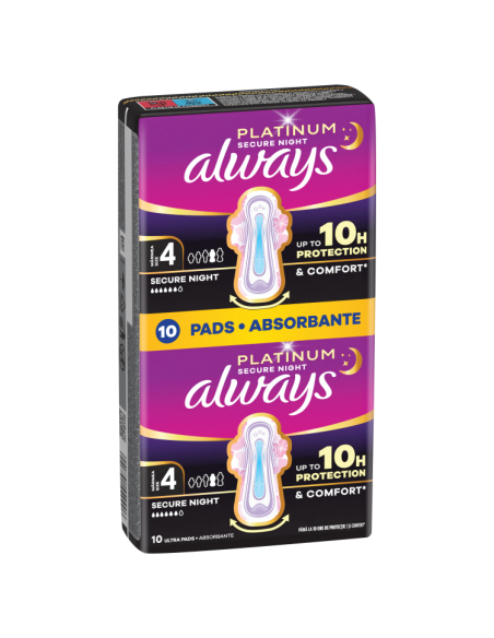 Always Platinum Secure Night Size 4 Hügieenisidemed Tiibadega, 10 tk