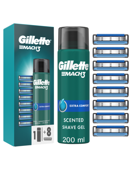 KAST 8 tk! Gillette Mach3 Raseerija Terad, 8 tk + Mach3 geel 200ml