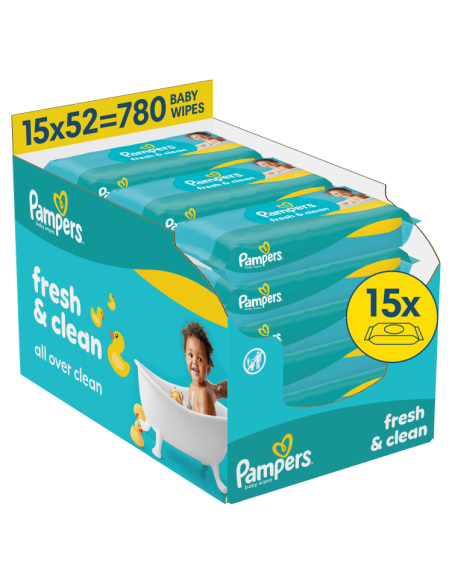 Pampers Fresh Clean Plastic Free niisked beebisalvrätid 15 pk (780 tk))