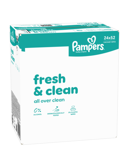 Pampers Fresh Clean Plastic Free niisked beebisalvrätid 24 pk (1248 tk)