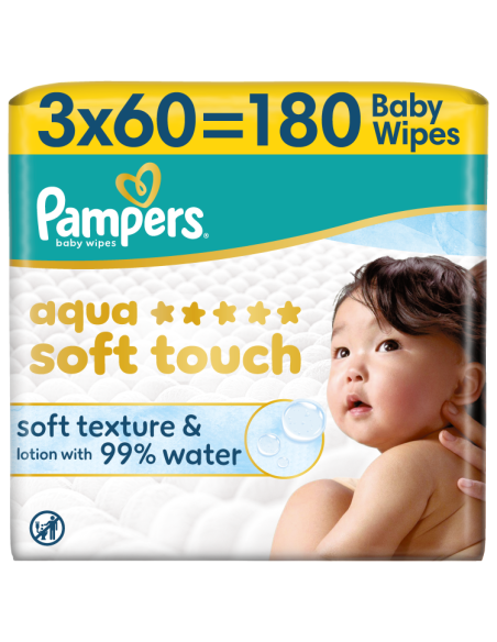 KAST 3 tk! Pampers Aqua Soft Touch niisked beebisalvrätid 3 pk (180 tk)