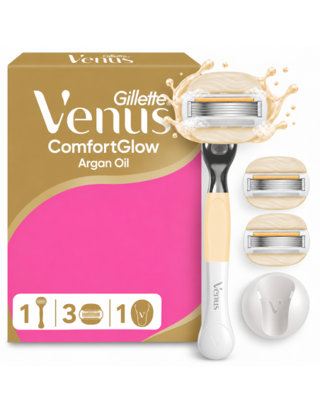 KAST 6 tk! Gillette Venus ComfortGlow Argan Oil Raseerija, 3 Vahetustera, Seinahoidik