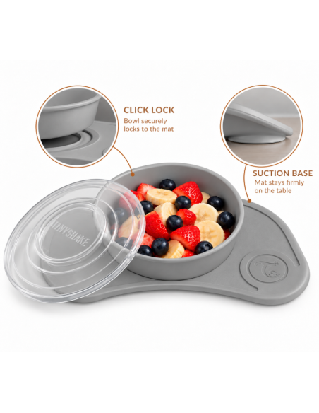 Twistshake Click-Mat Mini iminapaga lauamatt ja taldrik, hall