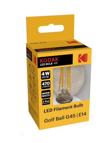 Kodak LED Filament 4W (40W) E14 soe valge G45 klaar lühter 470lm