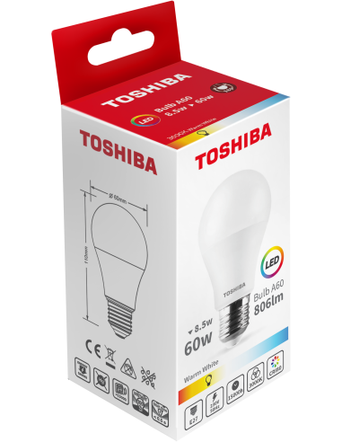 Toshiba LED 8,5W (60W) E27 soe valge A60 matt 806lm