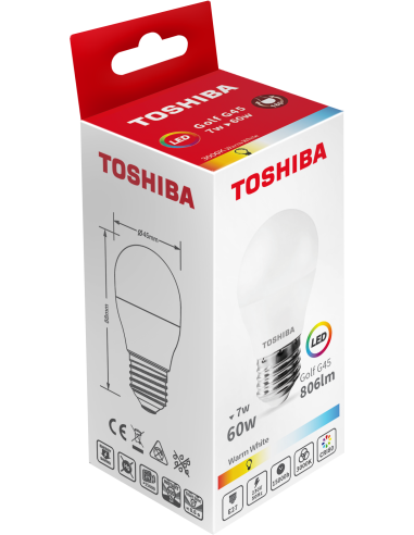 Toshiba LED 7W (60W) E27 soe valge G45 matt lühter 806lm