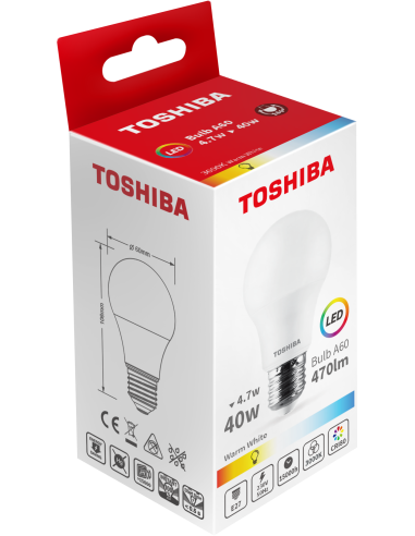 Toshiba LED 4,7W (40W) E27 soe valge A60 matt 470lm