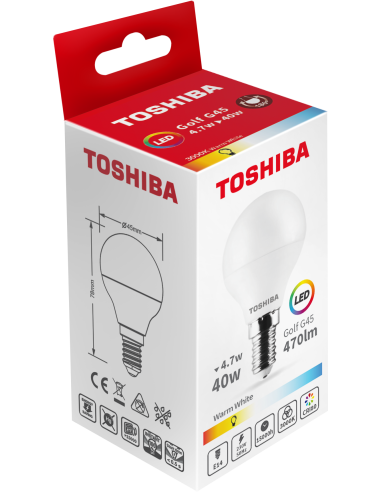 Toshiba LED 4,7W (40W) E14 soe valge G45 matt lühter 470lm