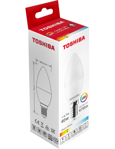 Toshiba LED 4,7W (40W) E14 soe valge C37 matt küünal 470lm