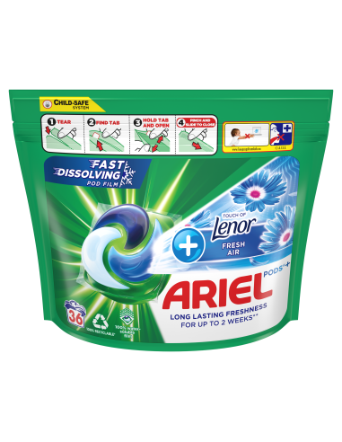 KAST 3 tk! Ariel All-in-1 PODS +Touch of Fresh Air Lenor Pesukapslid, 36 Pesu