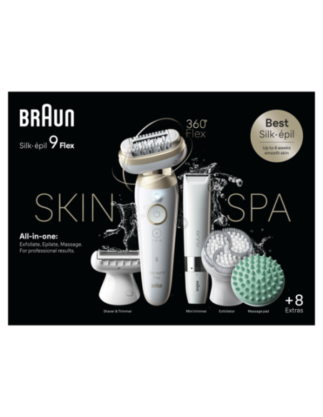 SES9-481 3D Braun Silk•épil 9 Flex SkinSpa Epilaator + BS1000 minitrimmer BODY