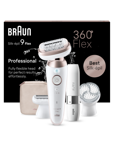 SES9-360 3D Braun Silk•épil 9 Flex Epilaator + FS1000 Miniraseerija FACE